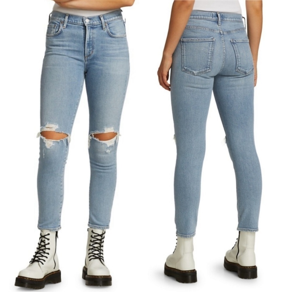 Agolde Toni Mid Rise Straight in‎ Pristine size 26 skinny distressed light wash
